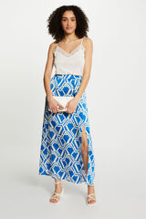 Cortefiel Long printed flared skirt Printed blue