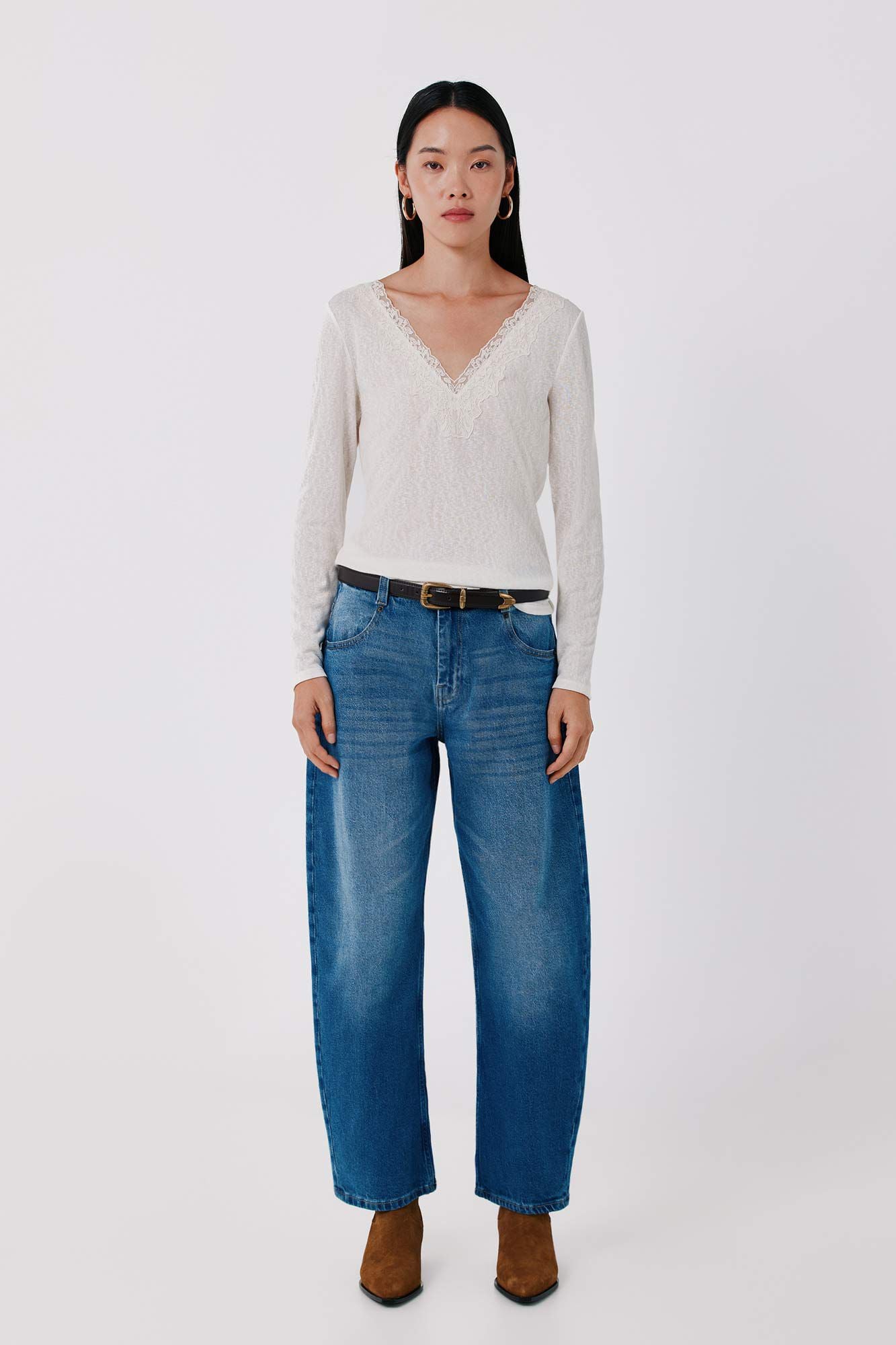 Cortefiel Lace neckline T-shirt