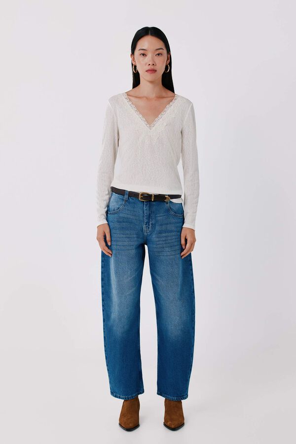 Cortefiel Lace neckline T-shirt Ivory