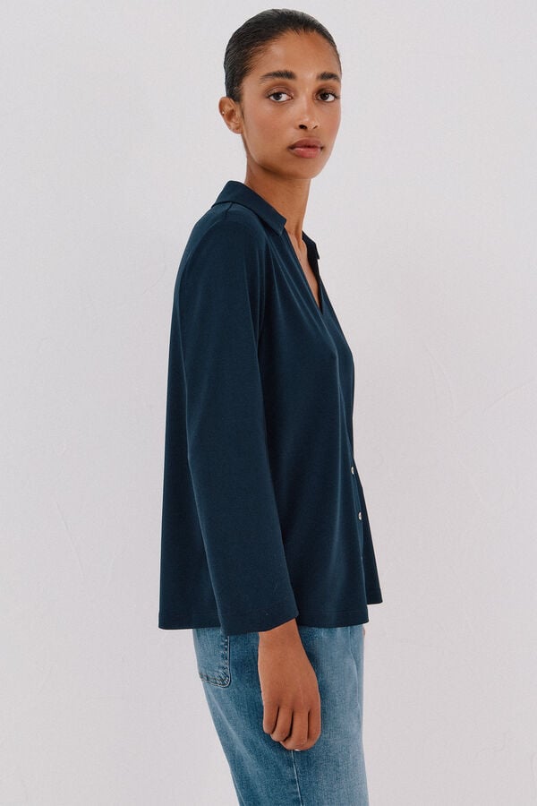 Cortefiel Camisa elástica com botões Azul
