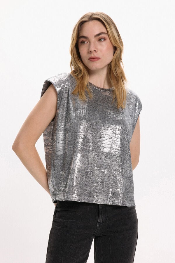 Vila Top metálico sem mangas Cinzento