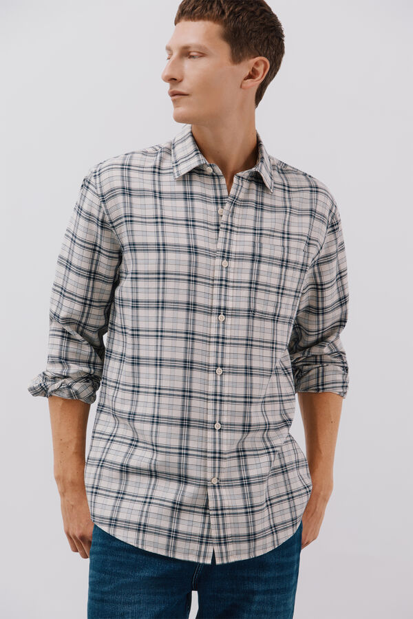 Cortefiel Tencel plaid shirt Ivory