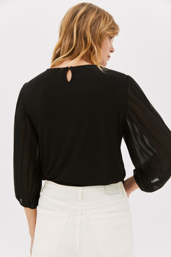 Cortefiel Combined jersey-knit and crepe top Black