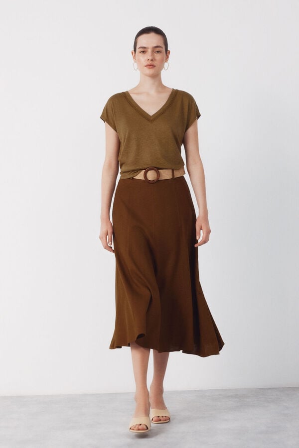 Cortefiel Saia evas&ecirc; com cinto Verde