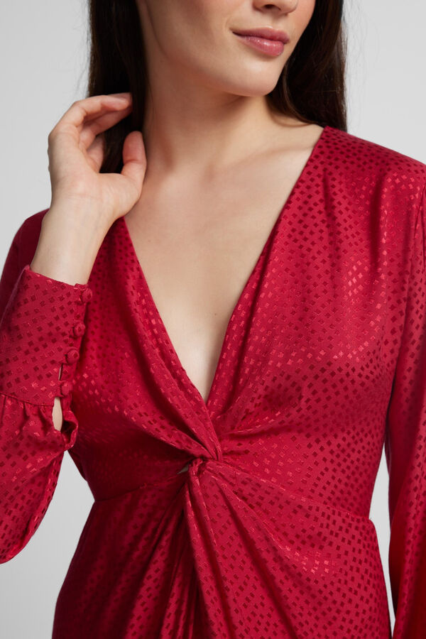 Silbon Vestido longo em jacquard com nó Vermelho