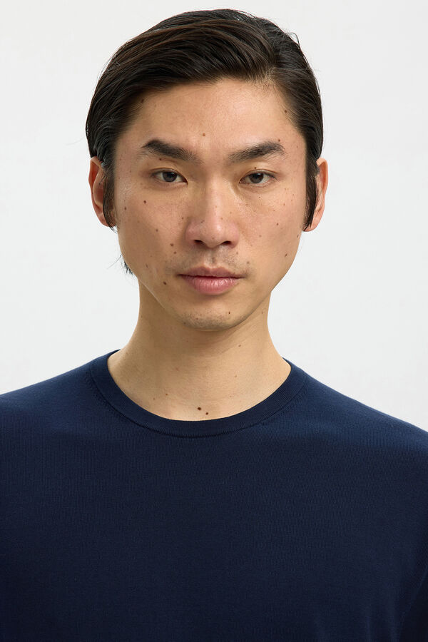 Selected T-shirt manga curta para homem em malha lisa Azul