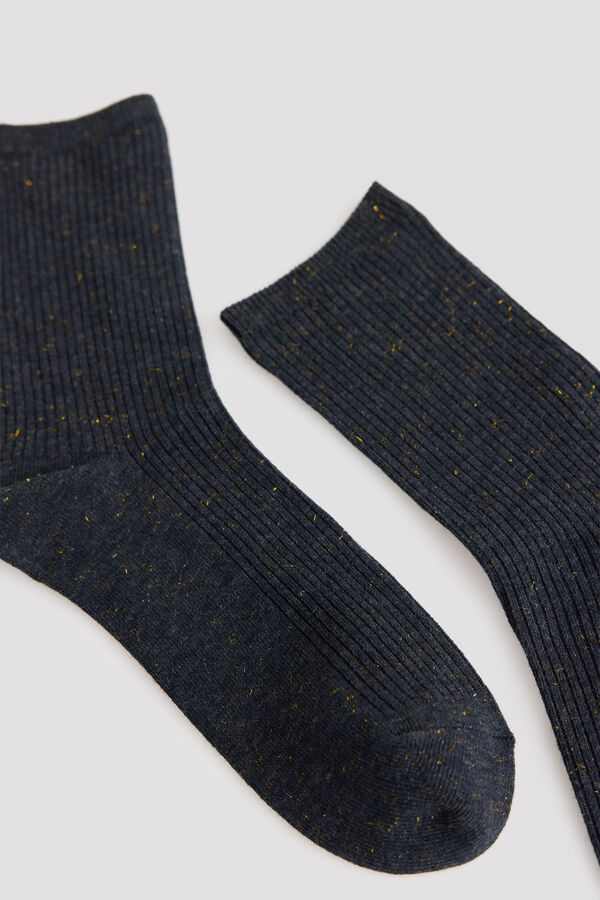 Cortefiel Lurex ribbed socks Blue