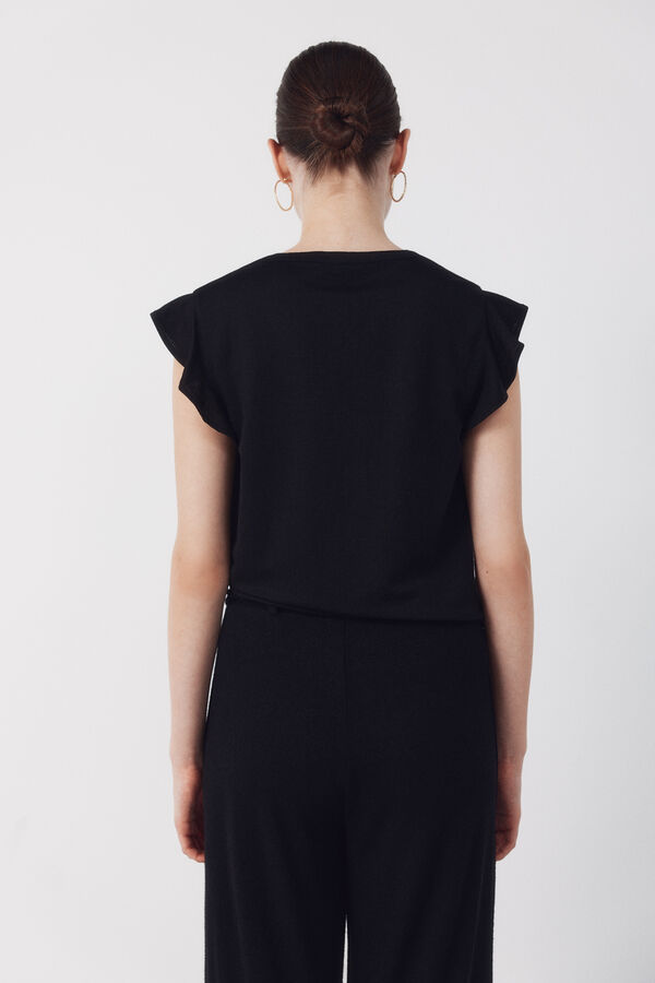 Cortefiel Flounced sleeve t-shirt Black