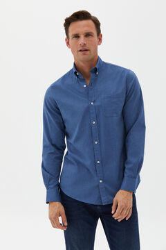 Cortefiel Plain extra soft twill cotton shirt Royal blue