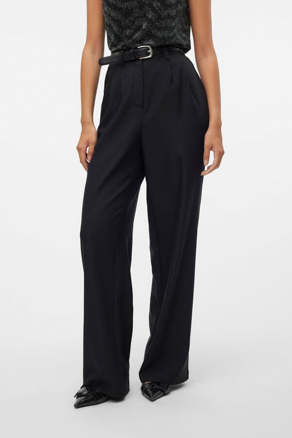Vero Moda Pantal&oacute;n de vestir con cintur&oacute;n Negro