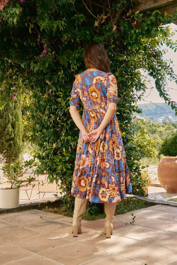 Jaase Vestido midi Eve com estampado de terra Multicolorido