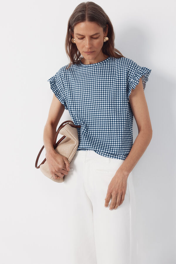 Cortefiel Camiseta b&aacute;sica volante Estampado azul