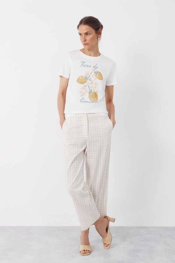 Cortefiel Gingham trousers Printed white
