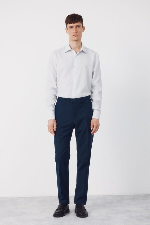 Cortefiel Tencel cotton striped dress shirt Blue