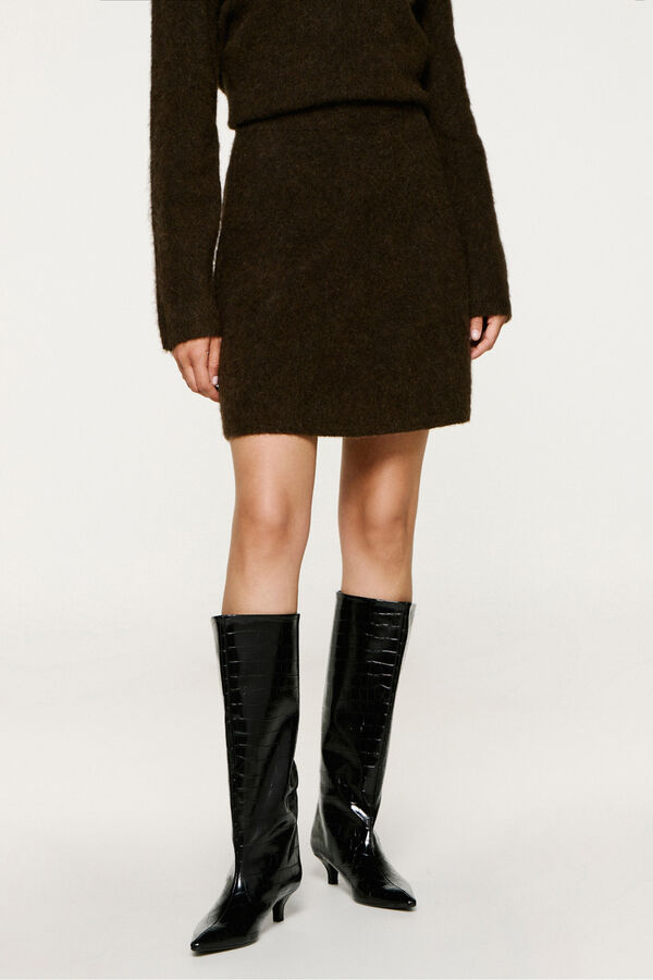 Selected Saia curta de alpaca e lã Castanho