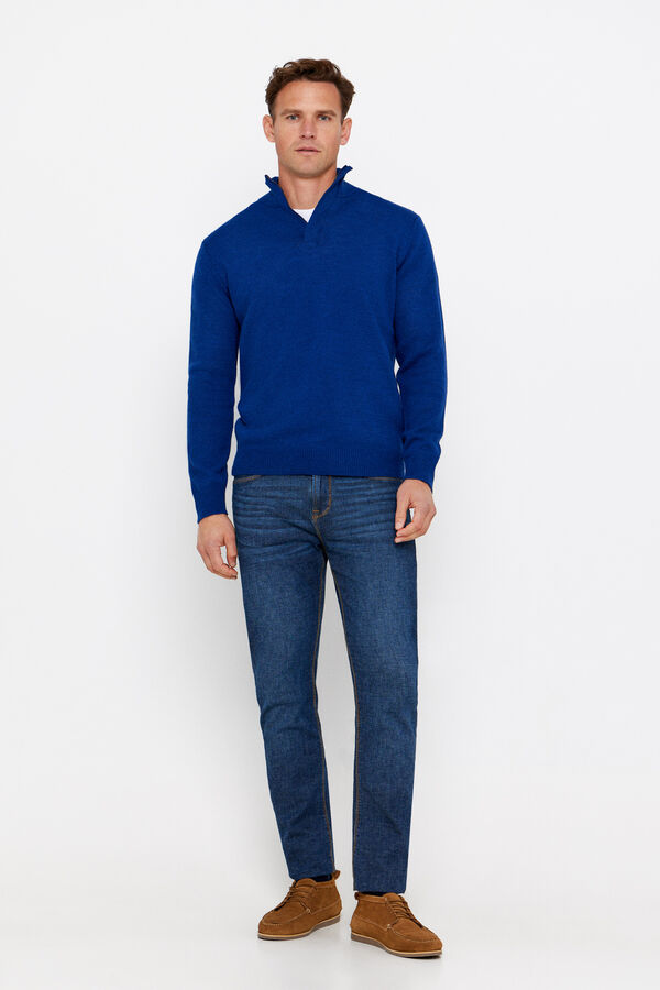 Cortefiel Twisted knit wool jumper with zip Blue