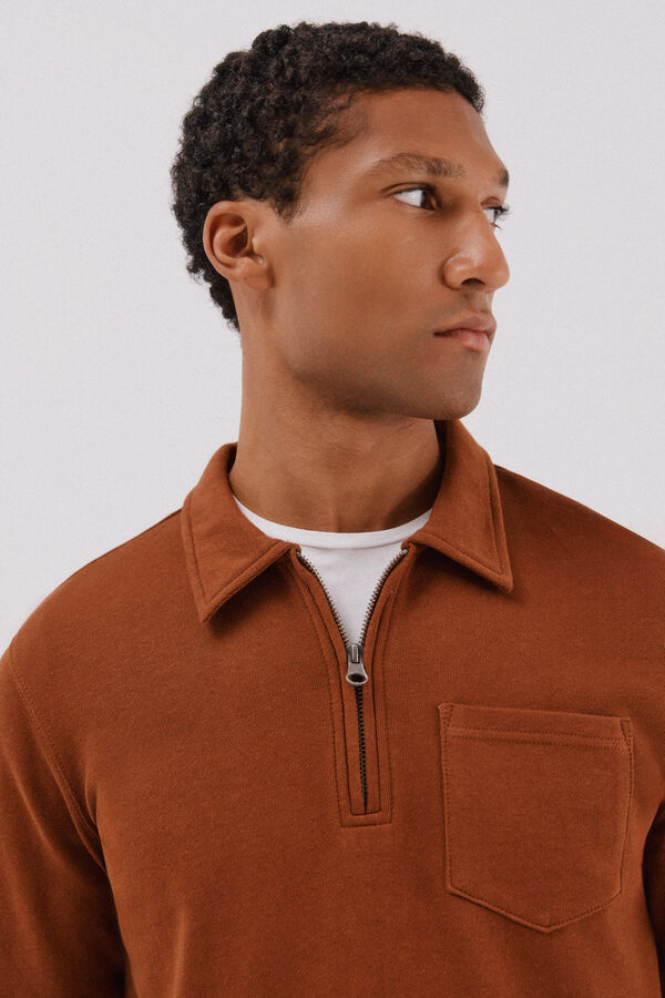 Cortefiel Polo shirt neck sweatshirt  Camel