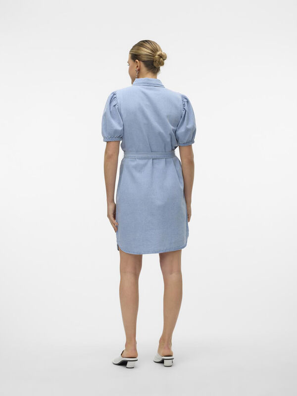 Cortefiel Short denim dress with short sleeves  Blue