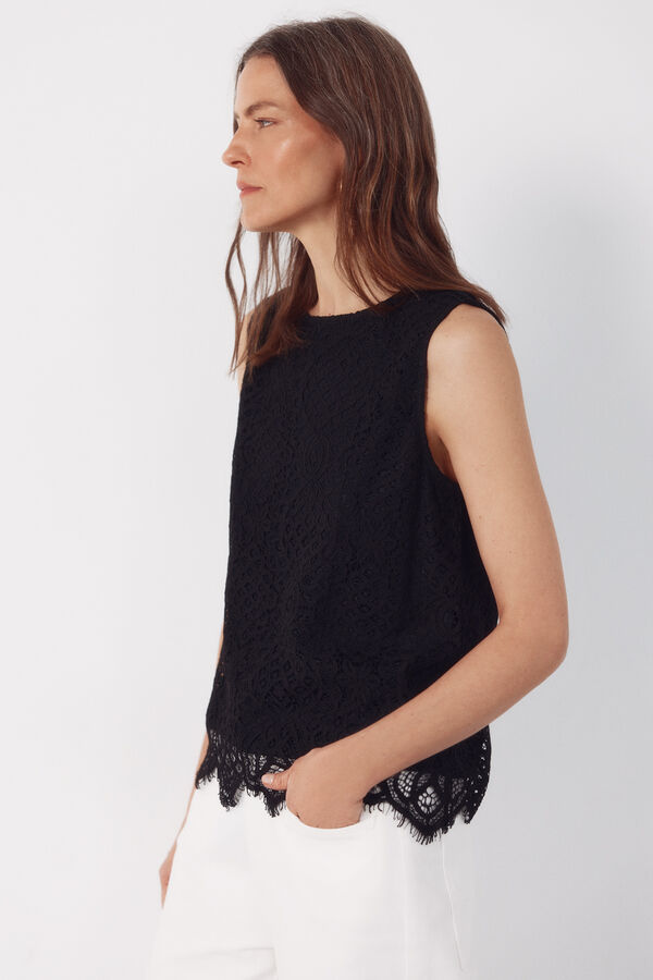 Cortefiel Top guipur Black