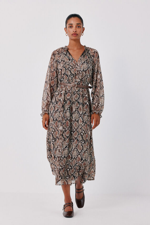 Vestido estampado fluido cinturón