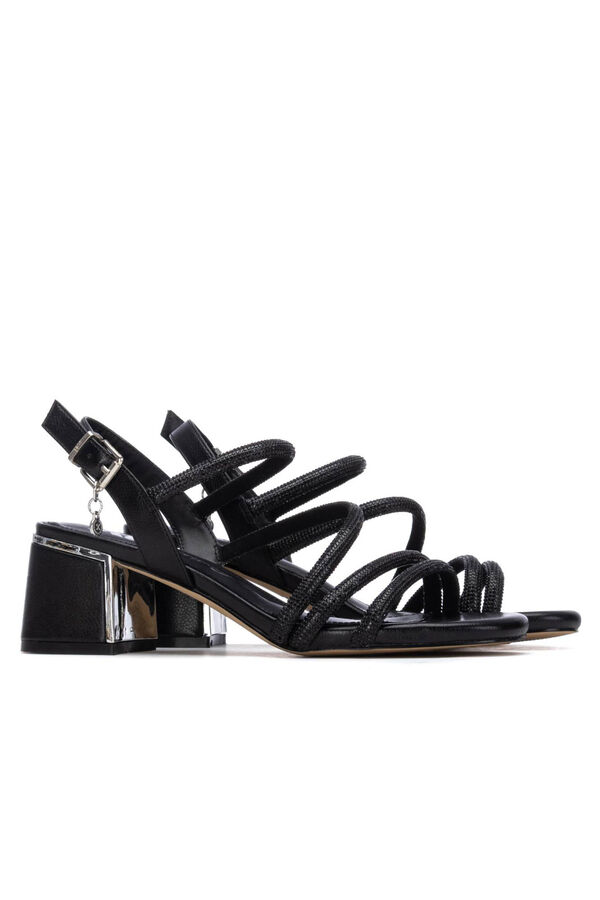 XTI Sand&aacute;lia de tiras com strass metalizada Preto