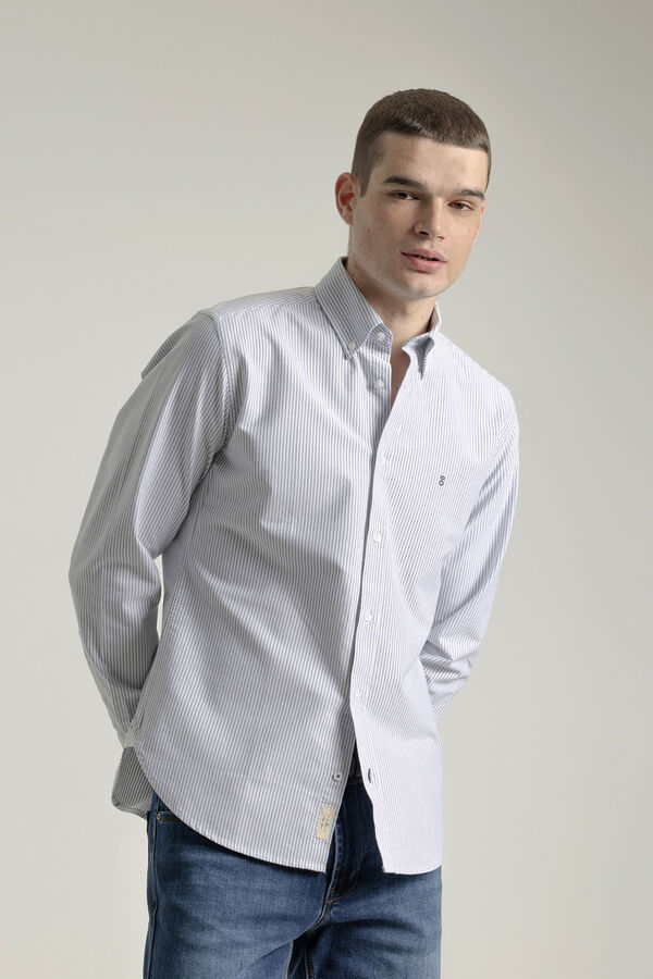 PuroEGO Camisa oxford riscas de algodão slim Azul
