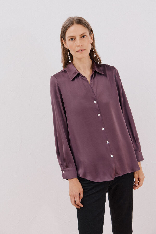 Cortefiel Satin-finish shirt Purple
