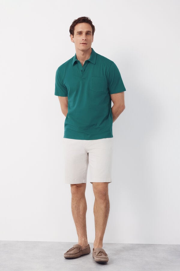 Cortefiel Plain pocket polo shirt Green