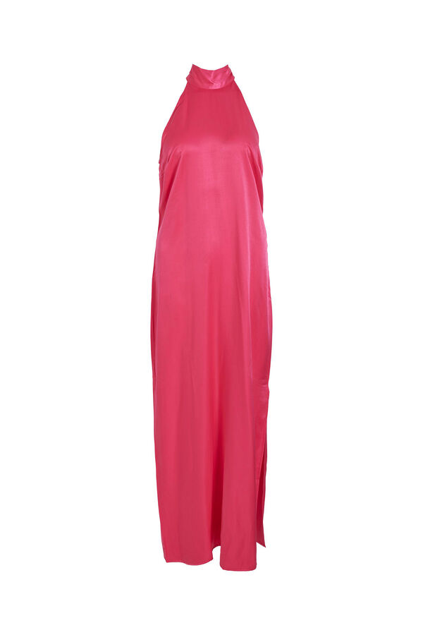 Cortefiel Long satin-finish evening dress with halterneck Red
