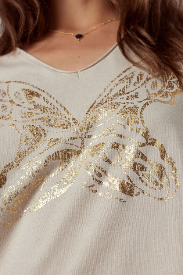 Cortefiel Camiseta mariposa foil Visón