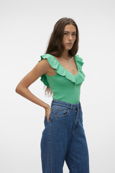 Cortefiel V-neck top with ruffle  Green