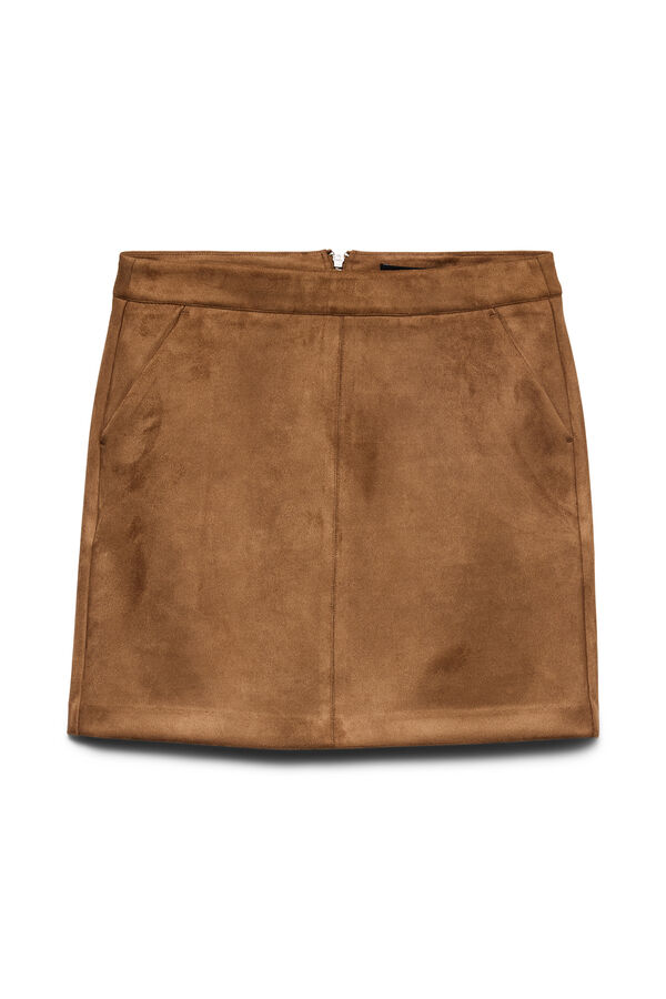 Vero Moda Saia efeito camur&ccedil;a Castanho