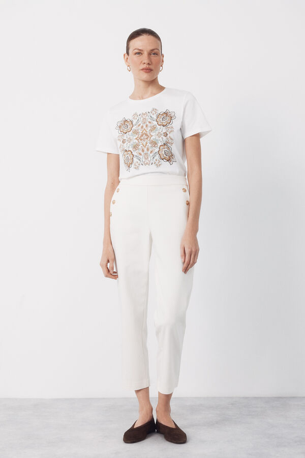 Cortefiel Gold-button trousers Ivory