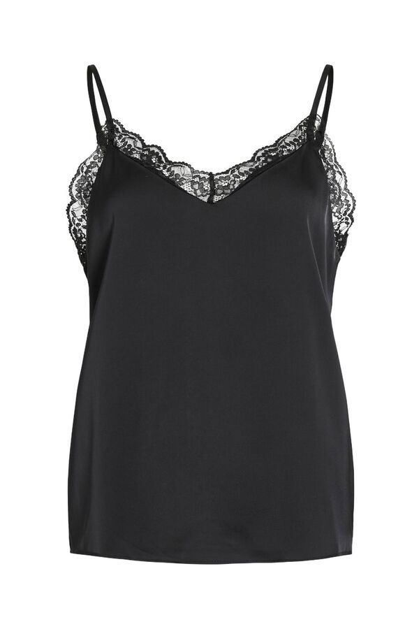 Vila Top de lingerie acetinado com renda Preto