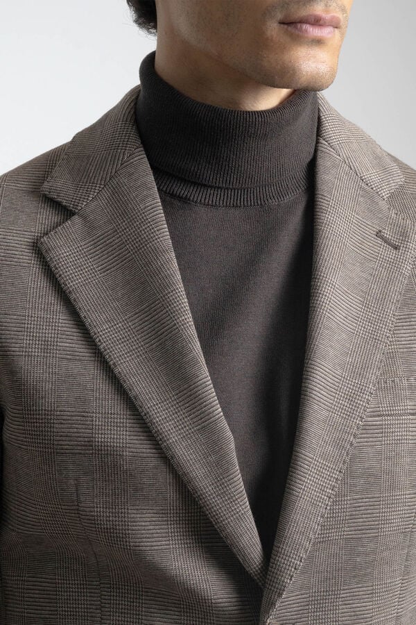 PuroEGO <br>Blazer xadrez galês slim fit Castanho