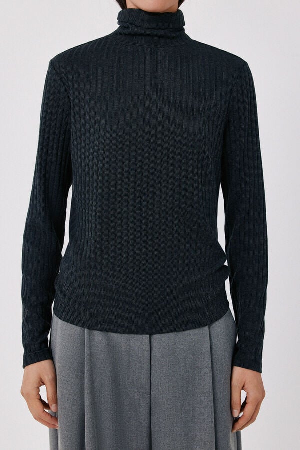Cortefiel Knit high neck top Dark grey