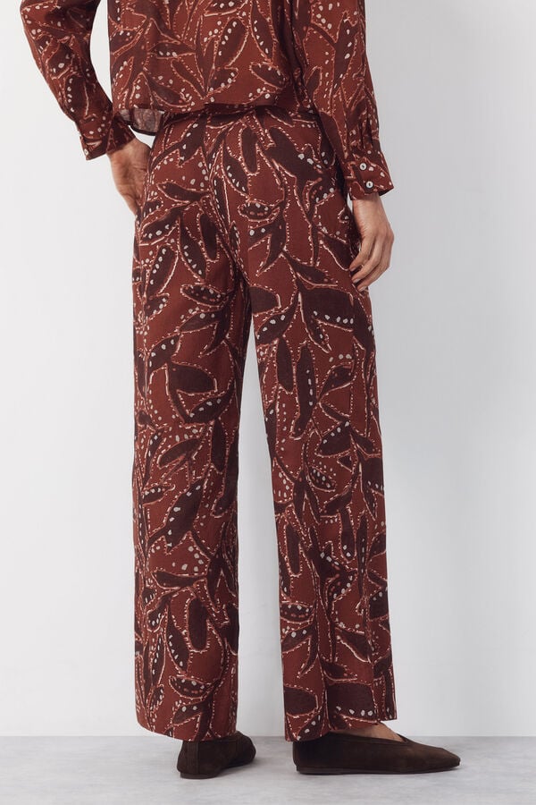 Cortefiel Printed linen trousers Nude