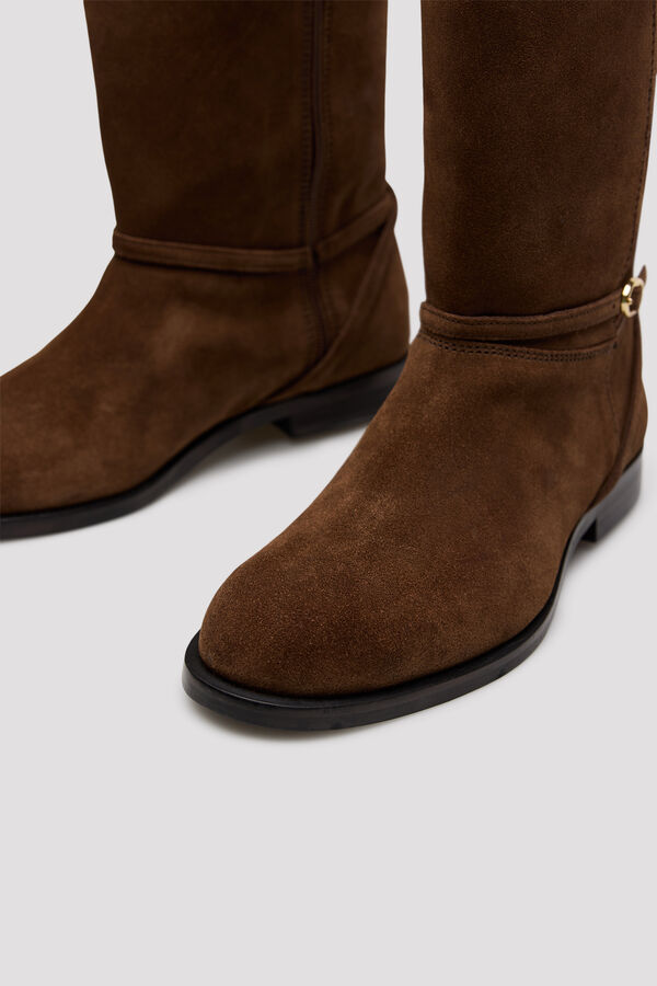 Cortefiel Leather buckle boot Brown