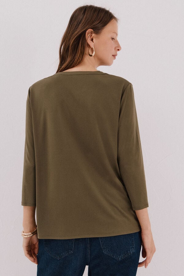 Cortefiel Basic top with mandarin collar Green