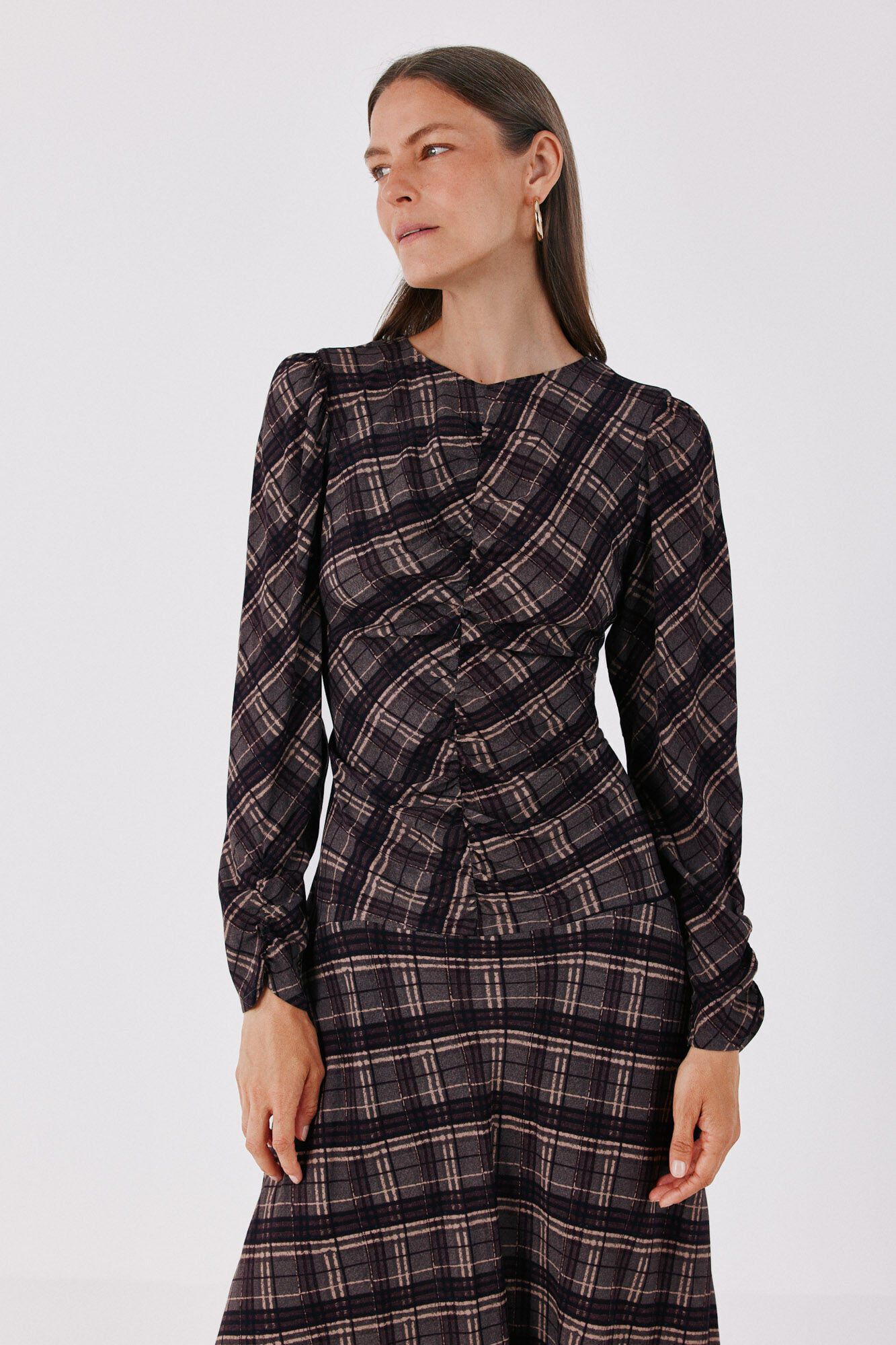 Cortefiel Plaid print ruched dress