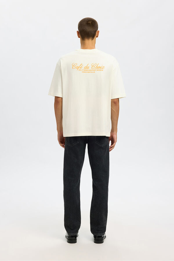 Selected Camiseta de manga curta com estampa 100% algodão orgânico Branco