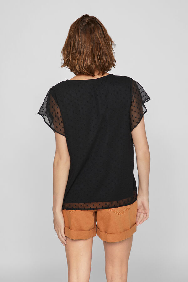 Vila Short-sleeved plumetis blouse Black