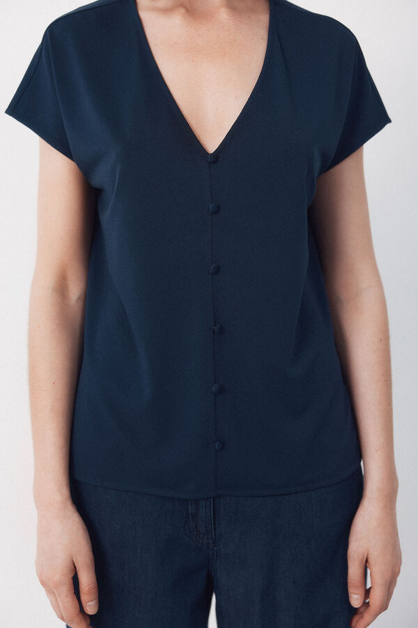 Cortefiel V- buttons neckline v Navy
