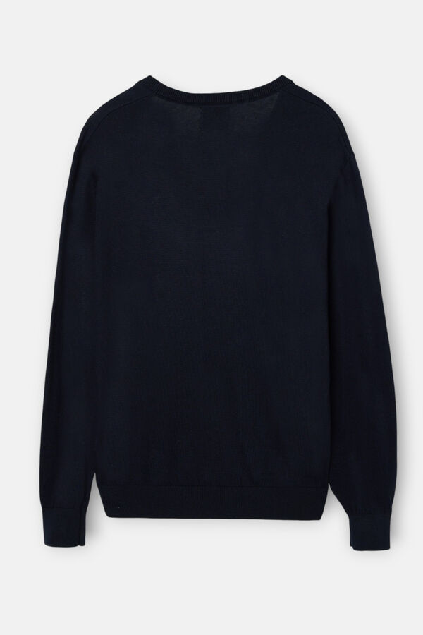 Silbon Camisola retrô com gola em V Azul