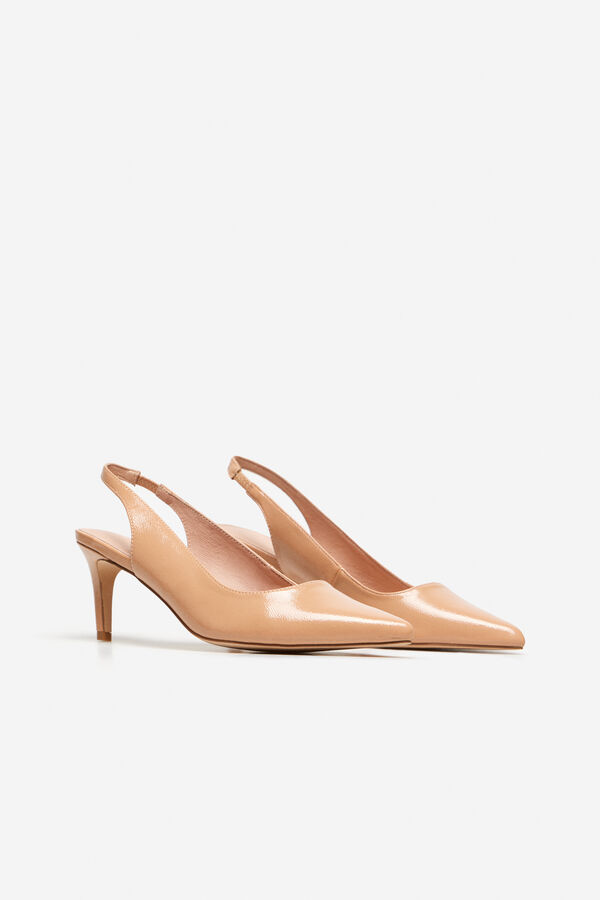 Cortefiel Patent leather slingback court shoe Ivory
