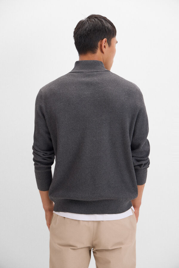 Cortefiel Open neck cotton structured jersey Grey