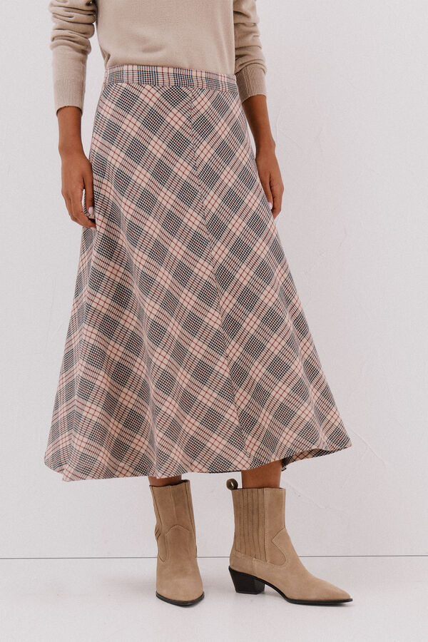 Cortefiel Checkered cape skirt Printed brown