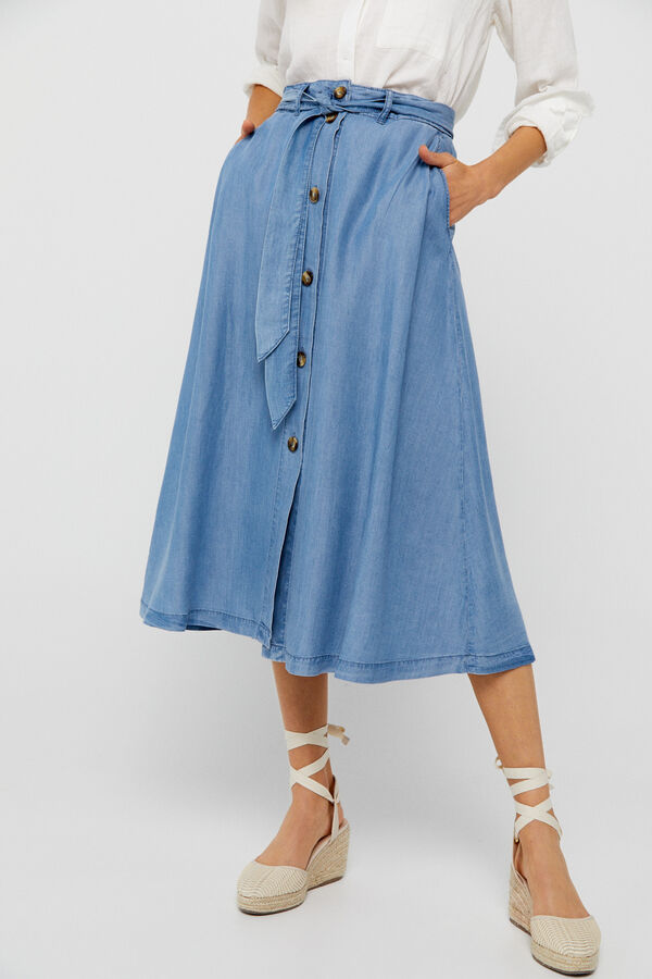 Cortefiel Flare skirt with buttons Blue
