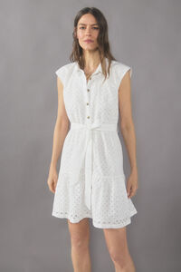 Cortefiel Embroidered cotton shirt dress White