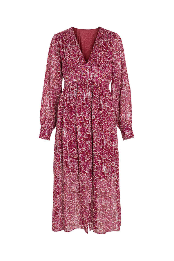 Vila Vestido midi estampado com lurex Subiu